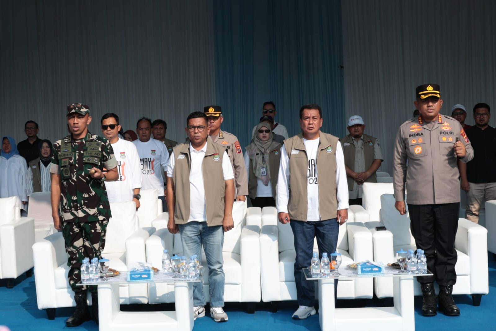 Gubernur Banten Andra Soni dan Bupati Maesyal Rasyid yang turut hadir di puncak May Day, memberikan apresiasi tinggi atas kolaborasi yang tercipta di Kabupaten Tangerang. Minggu, 10 Mei 2026.