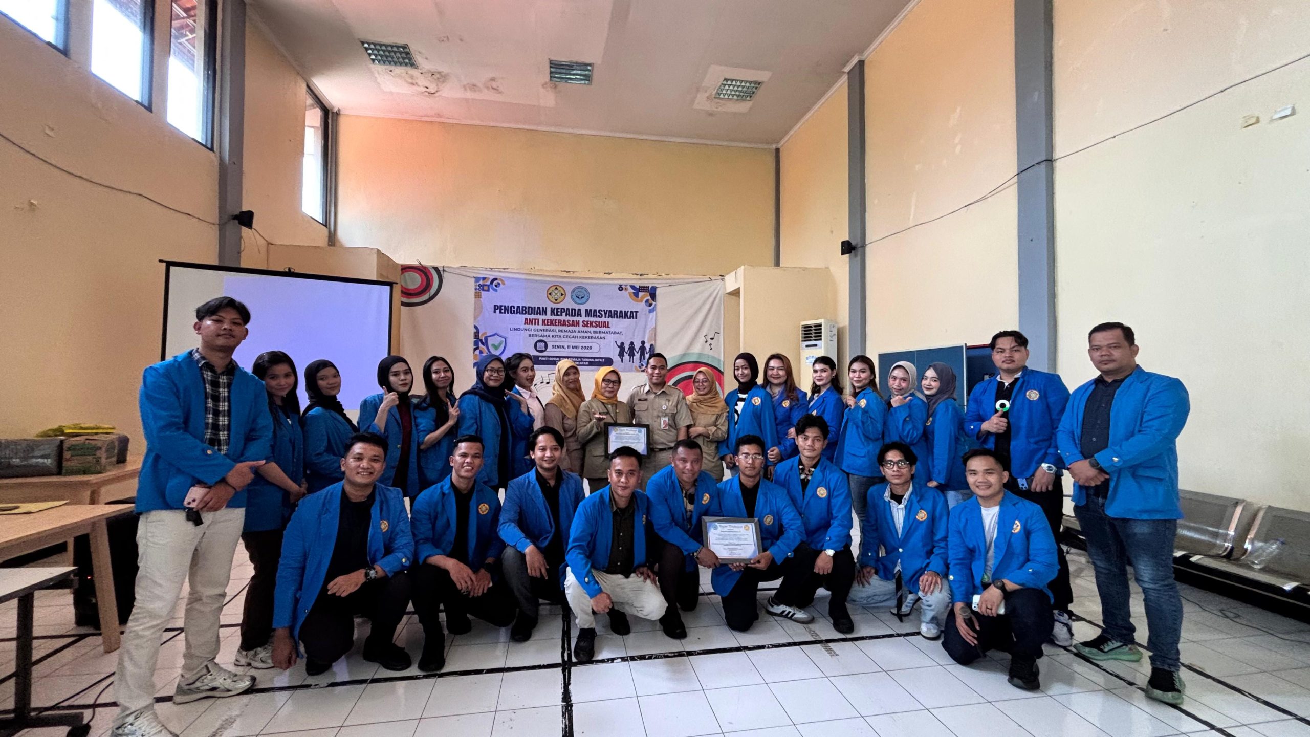 Mahasiswa Fakultas Hukum Universitas Pamulang (Unpam) menggelar kegiatan Pengabdian Kepada Masyarakat (PKM) bertema anti kekerasan seksual di Panti Sosial Bina Remaja (PSBR) Taruna Jaya 2, Kota Tangerang Selatan. Senin, 11 Mei 2026.