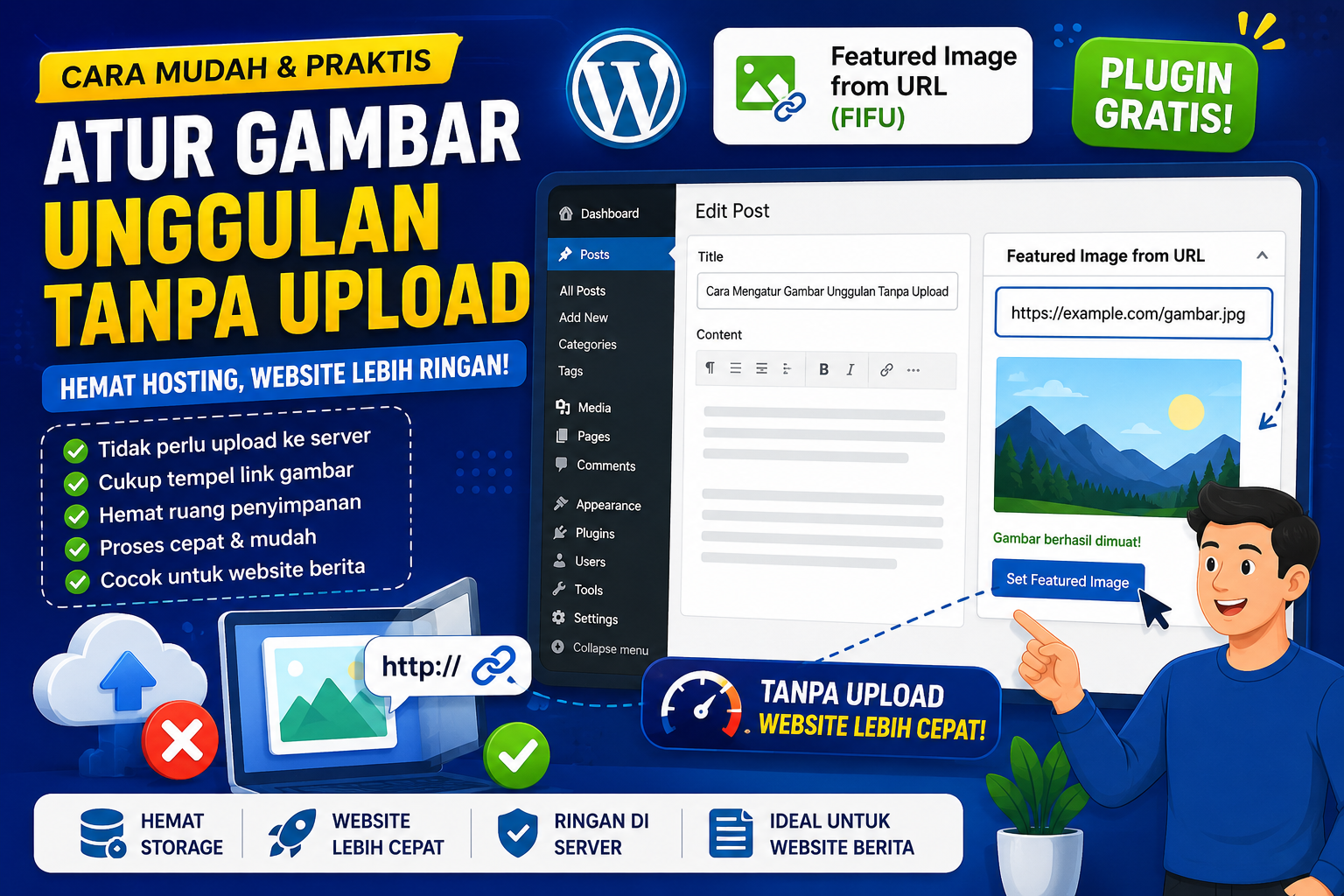 Cara Mengatur Gambar Unggulan WordPress Tanpa Upload ke Hosting Menggunakan Featured Image from URL