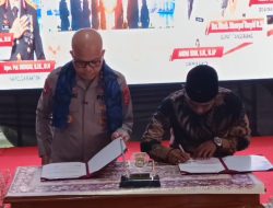 Penandatanganan Perjanjian Kerja Sama program Poliran dan pendidikan vokasi industri antara Polda Banten dan PT Gyokai Indonesia Kompeten di Cisoka, Kabupaten Tangerang.