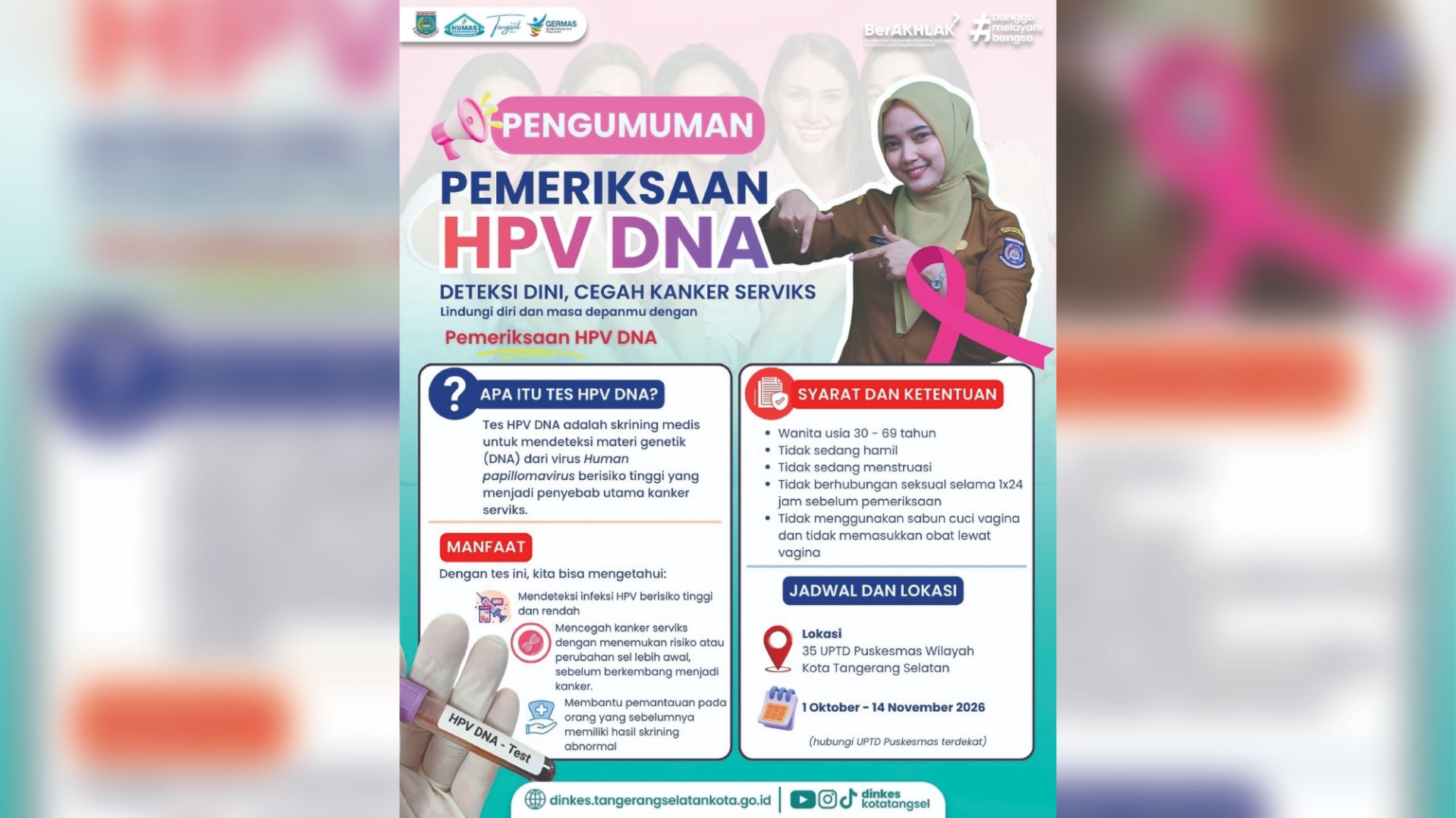 Cegah Kanker Serviks, Pemkot Tangsel Gratiskan Tes HPV DNA di 35 Puskesmas